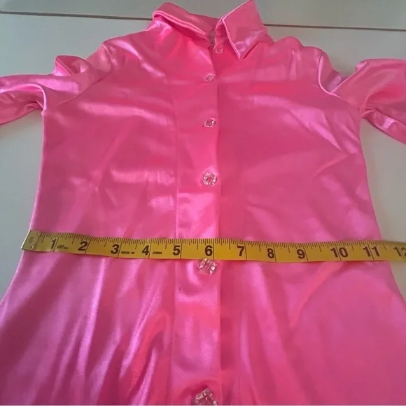 Deviations Vintage Hot Pink Barbie Top Button Down  Small Rare Crystal Bead - Picture 13 of 13